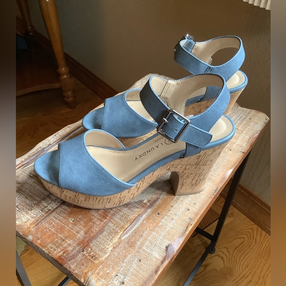 Chinese Laundry Denim Cork Sole Platform Slingback Heels Size 6 1/2